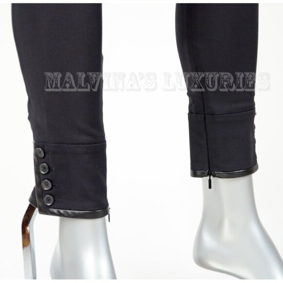 GUCCI RIDING PANTS SKINNY LEATHER TRIM BLACK COTTON BUTTONED HEMLINE IT 38 US 2 - Picture 8 of 11